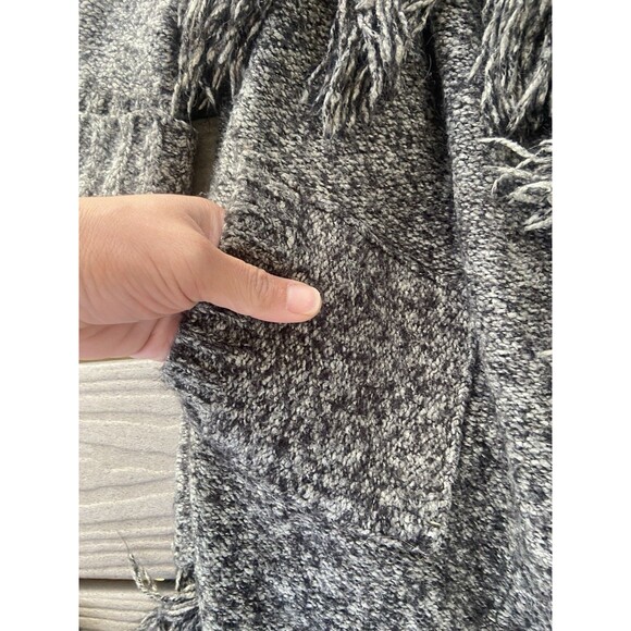Kensie Grey Marled Fringe Knit Open Front Cardigan Sweater L Asymmetrical - Picture 3 of 15